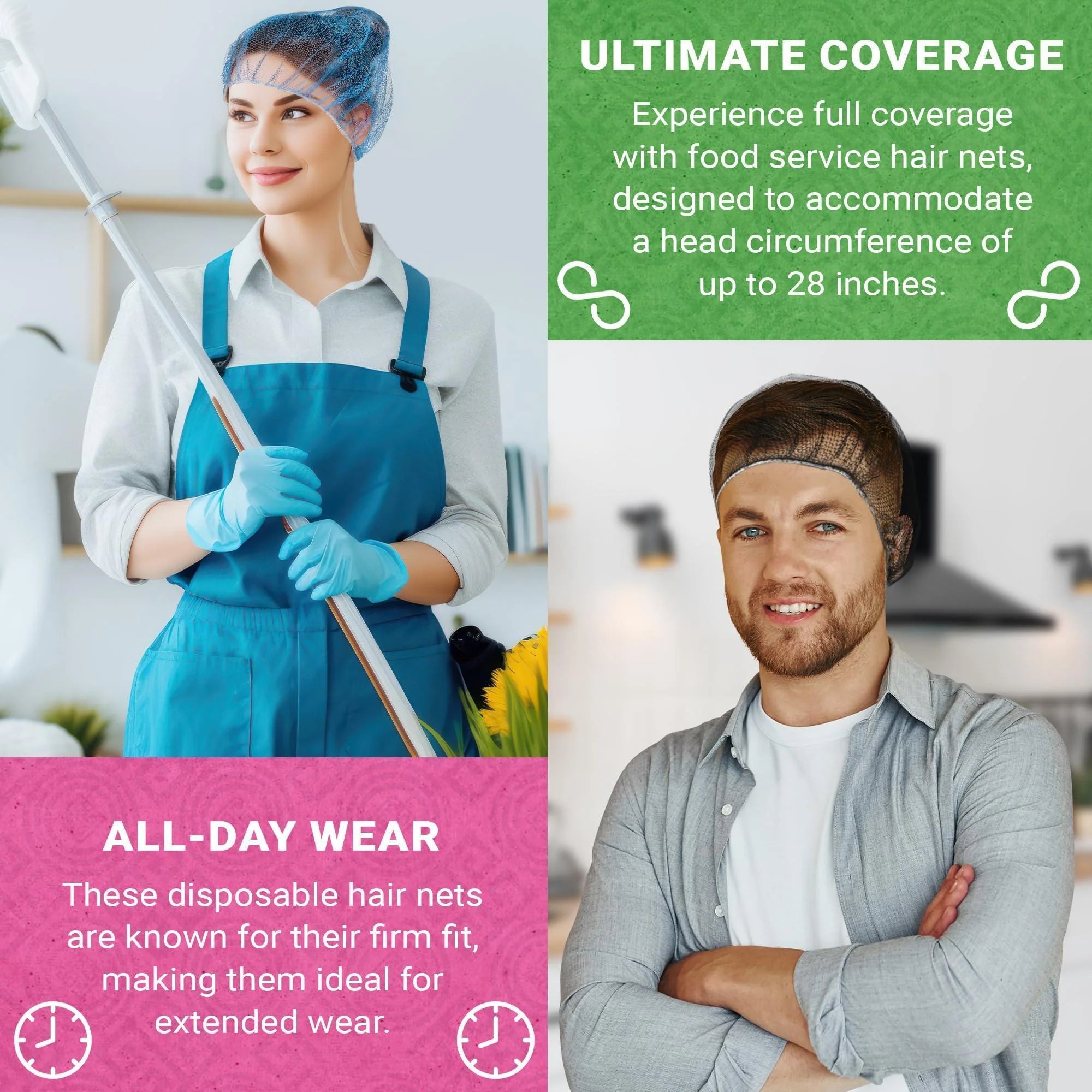 Black Disposable Hair Net 28 Inch 100 Pack Micro Nylon Bouffant Hair Nets. Bouffant Caps Disposable with Elastic Edge Stretchable Hairnets for Foodservice Industrial Use