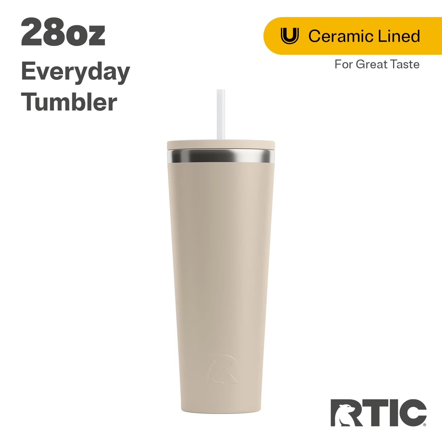 28 Oz Ceramic Lined Everyday Tumbler, Spill-Resistant Straw Lid, Beach