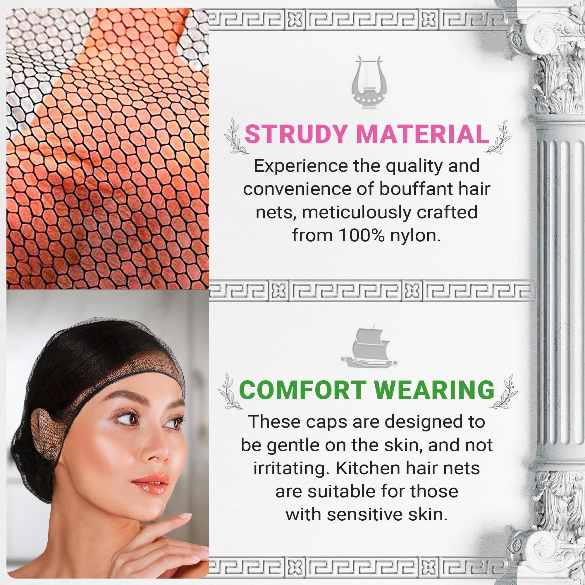 Black Disposable Hair Net 28 Inch 100 Pack Micro Nylon Bouffant Hair Nets. Bouffant Caps Disposable with Elastic Edge Stretchable Hairnets for Foodservice Industrial Use